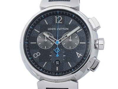 LOUIS VUITTON TAMBOUR CHRONOGRAPH DAMIER GRAPHITE QA094 QUARTZ BLACK DIAL WATCH