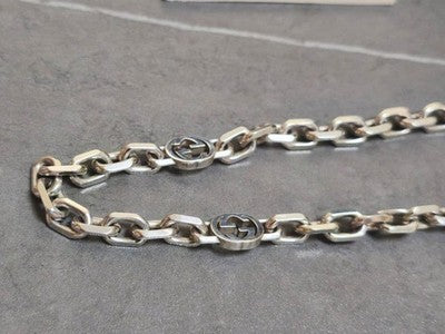 GUCCI INTERLOCKING G NECKLACE SILVER AG925 USED W/ BOX