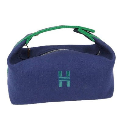 HERMES BRIDE A BLACK PM POUCH CANVAS MARINE NAVY USED FROM JAPAN