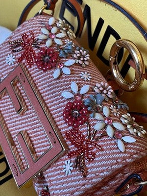 FENDI NANO BAGUETTE MICRO BUCKET BEADED DENIM CHARM ORANGE 2WAY BAG JAPAN