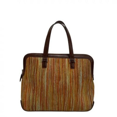 HERMÈS VIBRATO ESCAPADE LEATHER STRIPE ZIPPER HANDBAG ORANGE BEIGE TOTE