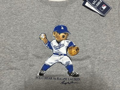 POLO RALPH LAUREN MLB LA DODGERS POLO BEAR SWEATSHIRT XXL GRAY NEW TAGS