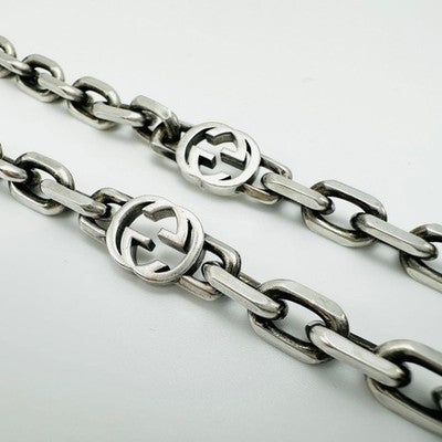 GUCCI INTERLOCKING CHAIN NECKLACE SILVER AG925 UNISEX APPROX. 60CM USED WITH BOX