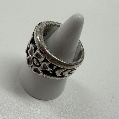 BILL WALL LEATHER CHERRY BLOSSOM RING US 10 SILVER FLORAL DESIGN GUARANTEE CARD