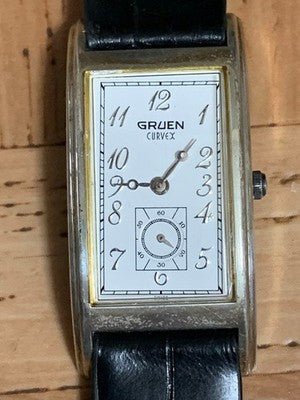 GRUEN CURVEX STERLING SILVER RECTANGULAR ART DECO QUARTZ SMALL SECOND WATCH