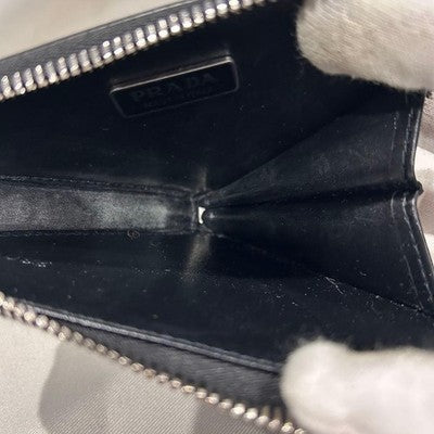PRADA CHAIN WALLET POUCH MINI WALLET BLACK LEATHER NEAR MINT