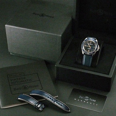 BELL & ROSS BRV2-92 AERONAVALE  BLUE DIAL LEATHER STRAP 41MM AUTOMATIC WATCH