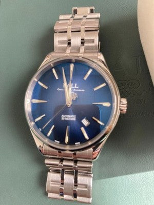 BALL WATCH LEGEND AUTOMATIC 904L STEEL BLUE DIAL DATE STAINLESS STEEL BOXED