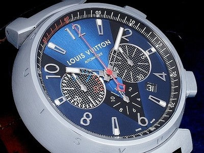 LOUIS VUITTON TAMBOUR CHRONOGRAPH Q102V BLUE/BLACK 44MM AUTOMATIC WRISTWATCH