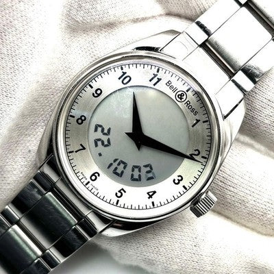 BELL & ROSS FUSION 100S MULTIFUNCTION QUARTZ DIGITAL ANALOG 38MM STEEL WATCH