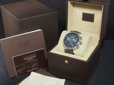 LOUIS VUITTON TAMBOUR CHRONOGRAPH DAMIER GRAPHITE QA094 QUARTZ BLACK DIAL WATCH