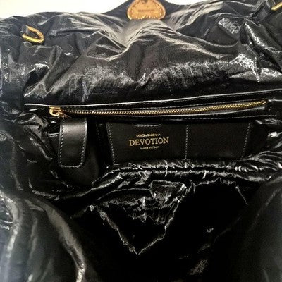DOLCE&GABBANA QUILTED NYLON SHOULDER BAG, DEVOTION, BLACK, LOGO ACCENT, ITALY