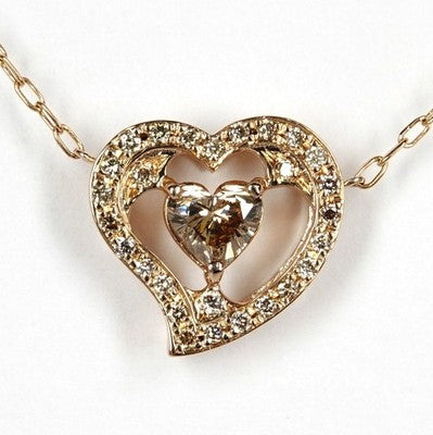 GEM KELLY HEART DIAMOND 0.31CT 0.14CT K18PG NECKLACE PINK GOLD EXCELLENT+++++