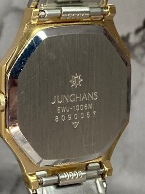JUNGHANS EWJ-1006M QUARTZ MEN'S WRISTWATCH VINTAGE DIAL GOLD OCTAGONAL CASE