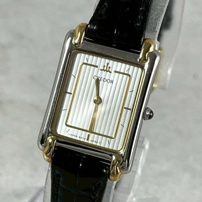 SEIKO CREDOR 5A70-5000 18KT GOLD SILVER SQUARE QUARTZ LADIES WATCH