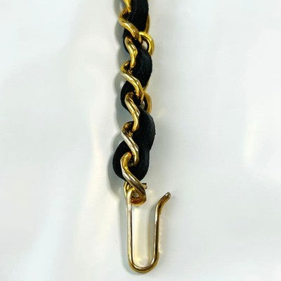 CHANEL BELT AUTH GOLD PLATE MEDAL BLACK LEATHER KENKENJP COIN 98CM CHAIN COCO CC