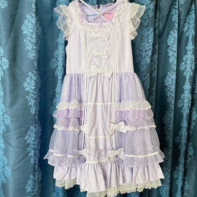 ANGELIC PRETTY CANDY STRIPED RIBBON SLEEVELESS LOLITA DRESS LAVENDER JSK USED