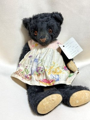 FORGET ME NOT ARTIST BEAR, JOY'S CREATION, ANTIQUE BLACK MOHAIR TEDDY BEAR