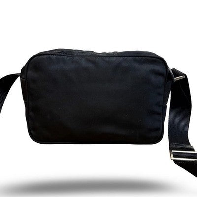 PRADA NYLON LEATHER TRIANGLE LOGO CAMERA SHOULDER BAG BLACK UNISEX CROSSBODY