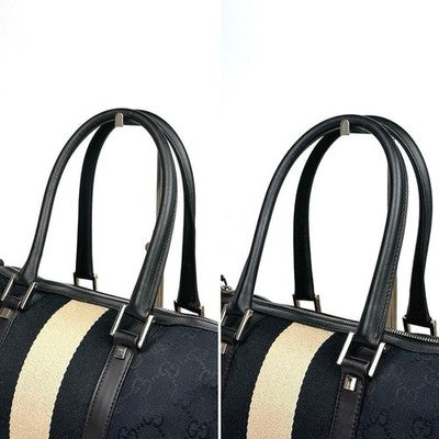 GUCCI MINI BOSTON BAG SHERRY LINE GG CANVAS BLACK LEATHER HANDBAG