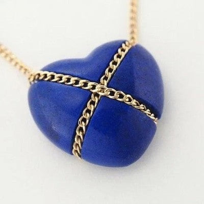 TIFFANY & CO. LAPIS LAZULI HEART PENDANT NECKLACE GOLD CHAIN BLUE