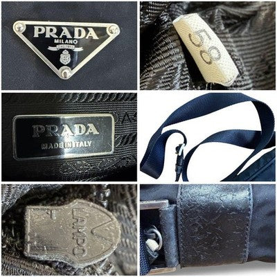 PRADA NYLON LEATHER TRIANGLE LOGO CAMERA SHOULDER BAG BLACK UNISEX CROSSBODY