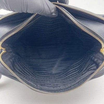 PRADA VITELLO DINO LEATHER SHOULDER NAVY GOLD HARDWARE