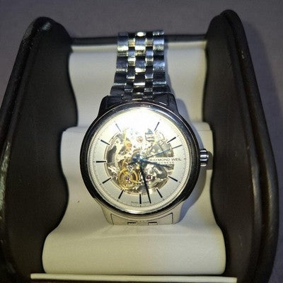 RAYMOND WEIL 2215 AUTOMATIC SKELETON SILVER DIAL STAINLESS STEEL WATCH