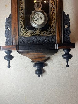 JUNGHANS ANTIQUE WALL CLOCK PENDULUM MECHANICAL CARVED WOOD BLACK PERSIMMON