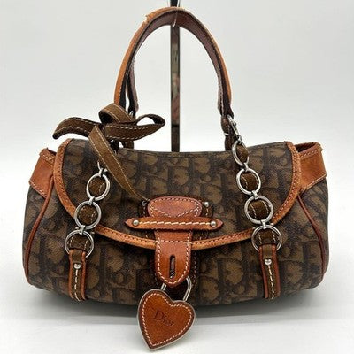CHRISTIAN DIOR ROMANTIC TROTTER HANDBAG PVC BROWN HEART PADLOCK (NO KEY)