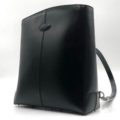 TOD'S DI BAG BLACK LEATHER BACKPACK SHOULDER BAG LOGO DESIGN AUTHENTIC LUXURY