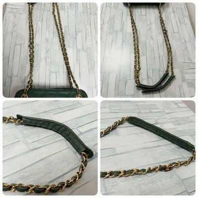 CHANEL MATELASSE LAMBSKIN CHAIN SHOULDER BAG DARK GREEN QUILTED FLAP COCO MARK