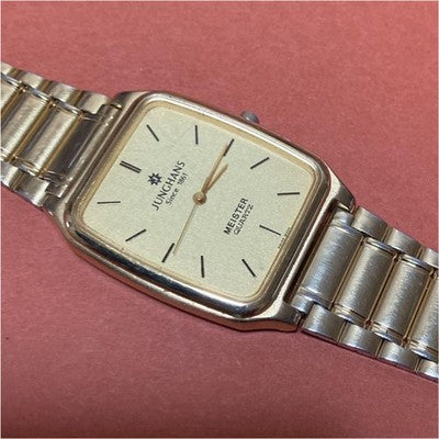 JUNGHANS JE-102M MEISTER QUARTZ MEN'S WRISTWATCH SQUARE FACE GOLD CASE AND DIAL