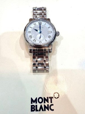 MONTBLANC STAR ROMAN SMALL SECONDS DATE AUTOMATIC WATCH SS SILVER DIAL 39MM