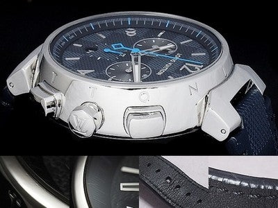 LOUIS VUITTON TAMBOUR CHRONOGRAPH DAMIER GRAPHITE QA094 QUARTZ BLACK DIAL WATCH
