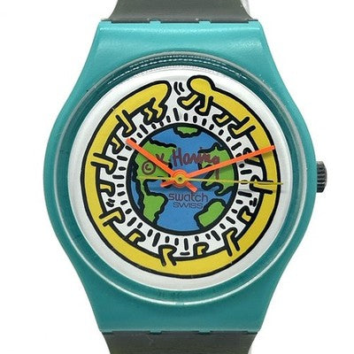 SWATCH KEITH HARING GZ103 MILLE PATTES GREEN EARTH WATCH RARE WORKING