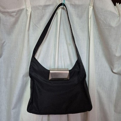 PRADA METALLIC SHOULDER BAG 2WAY BLACK LEATHER 19X30X9.5CM 1990S