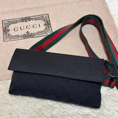GUCCI GG CANVAS SHERRY LINE BLACK CROSSBODY BAG AUTHENTIC NEAR MINT