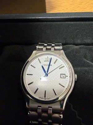 SEIKO CREDOR GCAZ057 8J86-7A00 QUARTZ DRESS WATCH BLUE HANDS WHITE DIAL MEN'S
