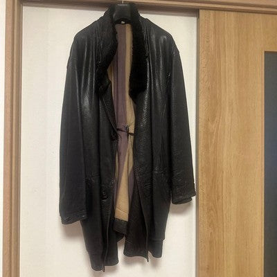 ISSEY MIYAKE VINTAGE 70S 80S LEATHER COAT JACKET FUR COLLAR RARE ARCHIVE JAPAN