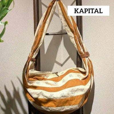 KAPITAL SNUFKIN BAG PATCHWORK ANCHOR MONOGRAM BORDER CAMEL CREAM UNUSED