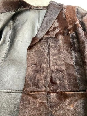 GUCCI TOM FORD FUR COWHIDE LEATHER SINGLE JACKET BROWN SIZE 48 RARE AUTHENTIC