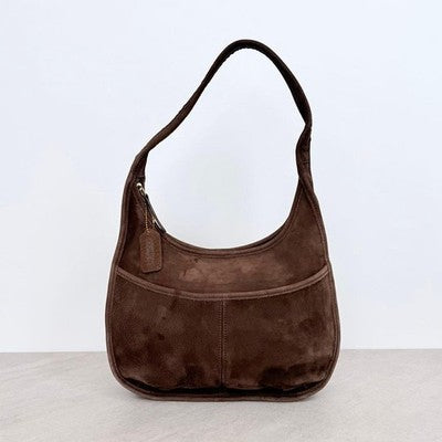OLD COACH ERGO POCKET ZIP NUBUCK SHOULDER BAG BROWN VINTAGE USA MADE HOBO