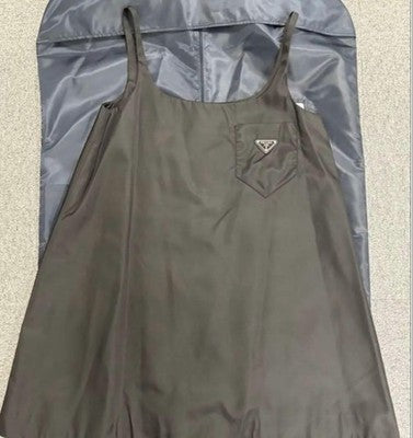 PRADA CAMISOLE DRESS SIZE 40 OLIVE GREEN CHEST POCKET FROM JAPAN