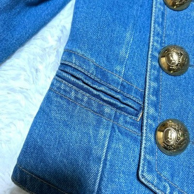 GUCCI NAPOLEON DENIM JACKET WITH GOLD BUTTONS FLORAL LINING M WOMEN