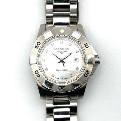 LONGINES HYDROCONQUEST L3.247.4 QUARTZ DIAMOND MOP DIAL DATE STAINLESS WATCH