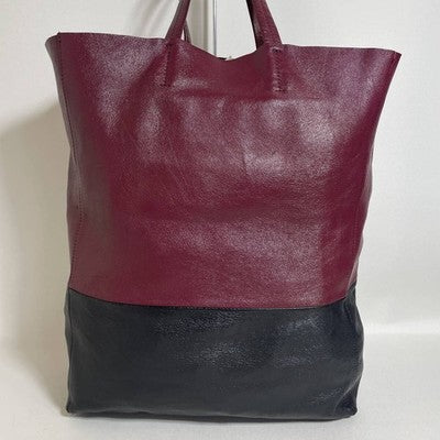 CELINE HORIZONTAL CABAS TOTE BAG LEATHER BORDEAUX BLACK BICOLOR