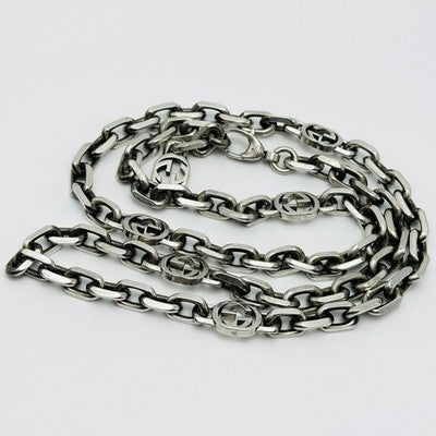 GUCCI INTERLOCKING CHAIN NECKLACE SILVER AG925 UNISEX APPROX. 60CM USED WITH BOX