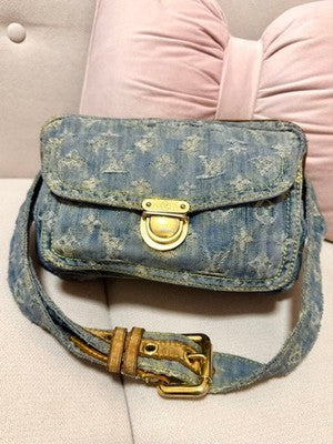 LOUIS VUITTON MONOGRAM DENIM BUM BAG/ WAIST BAG/BODY BAG, BLUE, GENUINE, FRANCE
