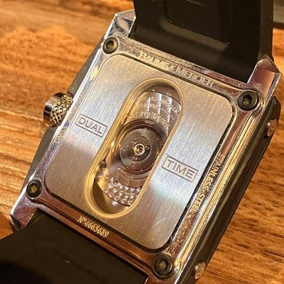 BAUME & MERCIER HAMPTON MAGNUM AUTOMATIC DUAL TIME BLACK MEN'S WATCH 38MM